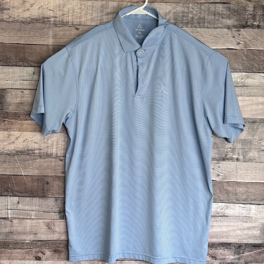 Rhoback Polo Shirt Mens XL Blue Striped Performance Golf Stretch